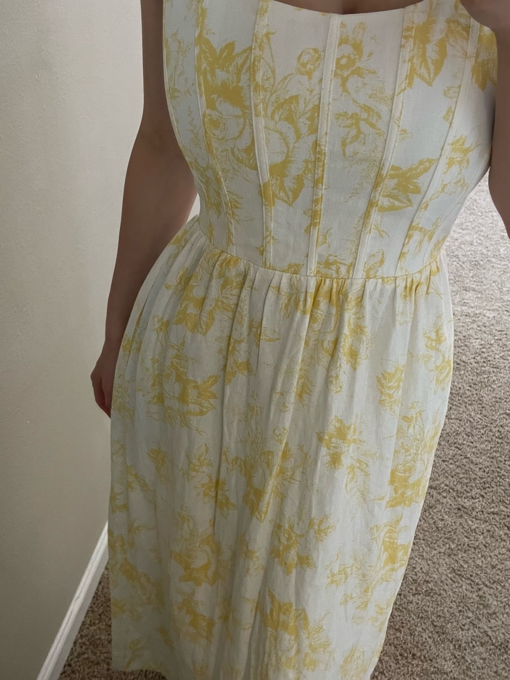 Wayf White and Yellow Floral Midi Dress